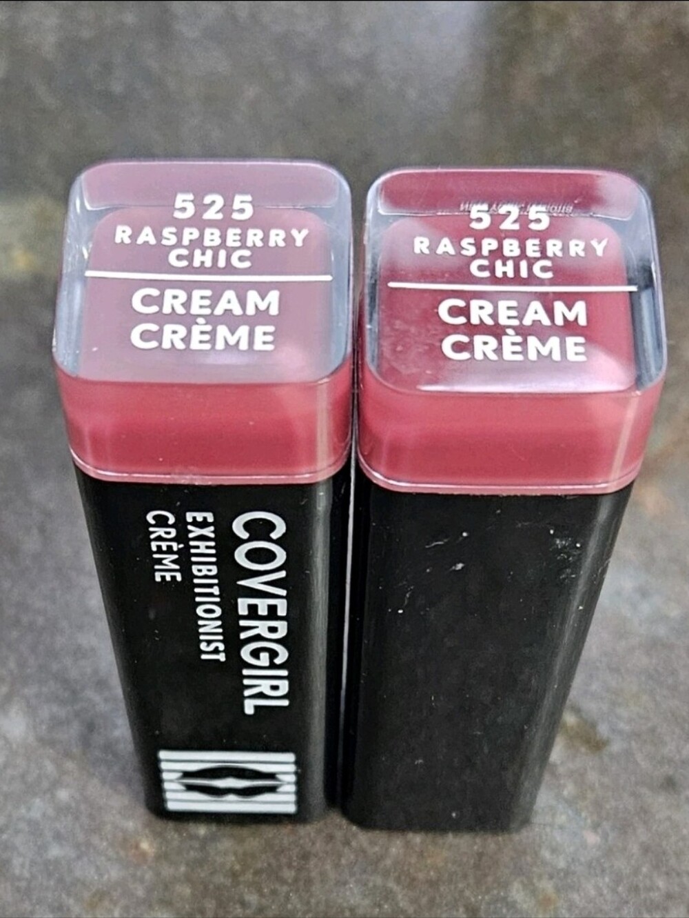 2 tubes Covergirl #525 RASPBERRY CHIC Exhibitionist Cream Lipstick 0.12 oz.ea
